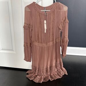 Anthropologie Elegant Lace Trim Dress in Mauve